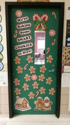 a classroom door decorated with gingerbread cookies