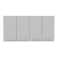 a white wall mounted cabinet with four doors