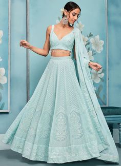 Sky Blue Thread Embroidered Lehenga – Lashkaraa Sky Blue Traditional Dress, Pale Blue Lehenga, Lehenga Simple Elegant Classy, Sky Blue Lehenga Party Wear, Bollywood Blue Sleeveless Sets, Blue Sleeveless Chikankari Embroidery Set, Blue Sleeveless Set With Chikankari Embroidery, Blue Sleeveless Sets With Chikankari Embroidery, Blue Choli With Chikankari Embroidery For Wedding