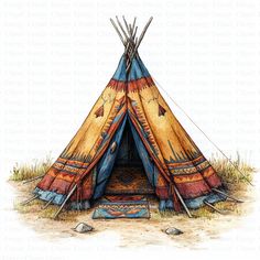 a drawing of a teepee sitting in the grass