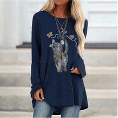 Women's T-Shirt Cute Colorful Cat Print Crew Neck Long Sleeve Top Chic Sweatshirt, Raglan Sleeve Sweatshirt, Colorful Cat, T Shirt Flowers, Plaid Sleeve, Blouse Sale, Tie Dye Sweatshirt, Spring Outfits Women, Trendy Clothes For Women