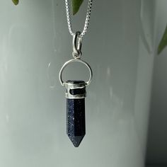 Blue Goldstone Gemstone Energy Sterling Silver Necklace Blue Goldstone