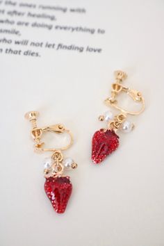 Strawberry clip on earrings Trendy Clip-on Drop Earrings For Wedding, Trendy Drop Clip-on Earrings As Gift, Trendy Dangle Clip-on Earrings With Ear Wire, Trendy Dangle Clip-on Earrings, Trendy Clip-on Drop Earrings, Cute Clip-on Earrings As A Gift, Red Dangle Clip-on Earring, Red Dangle Single Clip-on Earring, Trendy Clip-on Dangle Hoop Earrings