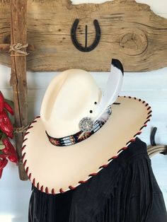 Cowboy Hat Feather, Western Hat Styles, Western Hats For Women, Western Canvas, Cowboy Hat Styles, Custom Cowboy Hats, Canvas Hat, Felt Cowboy Hats, Beaded Hat