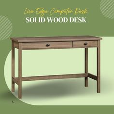 a wooden desk with the words live edge computer desk solid wood desk on it's side