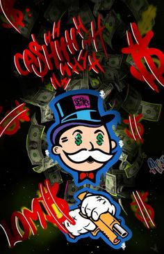 an image of a man with money on his head and the words cash in front of him