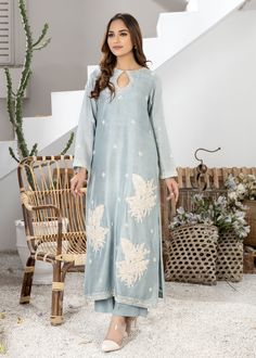 Ice blue pure Rawsik long shirt hand embroidered and embellished with minute details. Definitely a head turner! Bridal Dress Design, Fashionista Clothes, Beaded Top, Gold Threads, Long Shirt, Raw Silk, Ice Blue, Hand Embroidered, Bridal Dresses