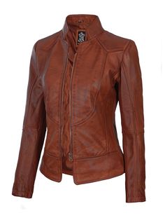 Crafted from luxurious 100% lambskin leather, this cognac jacket is designed to captivate with its distinctive seam and metallic zip fastener. The impeccable tailoring and distressed finishing make this jacket a stylish addition to any wardrobe. Specification: 100% real lambskin leather. Internal full lined with soft polyester. Stand-up collar, zip closure. One inside pocket for safe keeping. Available in cognac color. Universal cut and enhanced functionality. Fitted Leather Jacket, Racer Leather Jacket, Womens Leather Biker Jacket, Cafe Racer Leather Jacket, Casual Leather Jacket, Travel Jacket, Cognac Color, Cropped Leather Jacket, Leather Pant