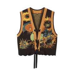 Knitted Sunflower V Neck Lace Up Pullover Jacket Knitted Waistcoat, Vests Women, Streetwear Korean, Boho Festival Fashion, Folk Style, Sweater Vests, Sweater Vest Women, Folk Fashion, Mode Inspo