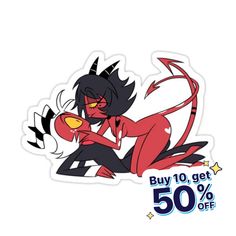 an image of a cartoon character with the text buy 10 get 50 % off on it