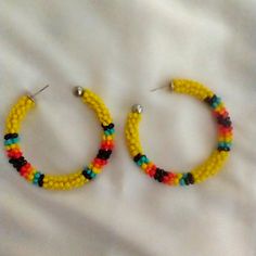 Cute Large Beaded Earrings In Multiple Colors. Post Back, Never Worn Plunder Jewelry, Earrings Color, Yellow Black, Black N Yellow, Beaded Earrings, Jewelry Earrings, Gems, Women Jewelry, Yellow