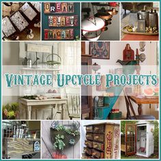 vintage upcycle projects are featured in this collage