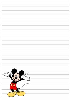 a mickey mouse lined paper with lines on the bottom and an image of a cartoon character in