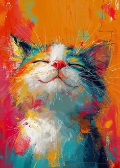 a painting of a cat with its eyes closed