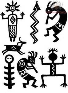 an image of native art in black and white on a white background, including symbols