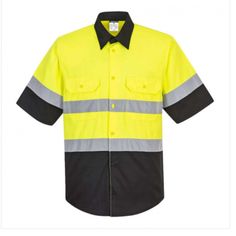 Portwest Two Tone Ansi Short Sleeve Work Shirt. High-Visibility Clothing Meets Stringent Requirements In Both Design And Construction, To Ensure Compliance With The Latest En Iso 20471 & Ansi Standards. Innovative And Technical, Our High Visibility Range Is Ideal For Those Who Will Not Compromise On Style, Comfort, Protection And Performance. Shell Fabric: Kingsmill Hi-Vis: 65% Polyester, 35% Cotton 5.5 Oz. 2” Silver Reflective Tape 5.5 Oz. Polyester/Cotton Tough Durable Fabric Durable Polyester Yellow Collared Shirt For Work, Collared Yellow Shirt For Work, Yellow Fitted Short Sleeve Shirt, Fitted Yellow Short Sleeve Shirt, Yellow Cotton Top For Work, Yellow Cotton Top For Workwear, Yellow Short Sleeve Tops For Work, Grey Polo Shirt, Reflective Tape