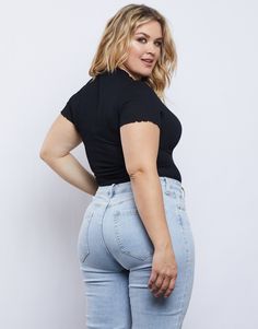 Curve Mock Neck Top Plus Size Tops -2020AVE Cute Bottoms, Female Pose, Latina Fashion Outfits, Female Pose Reference, Curve Fashion, Latina Fashion, Lettuce Hem, Gorgeous Eyes, Knit Short