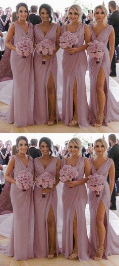 the bridesmaids are posing for pictures together