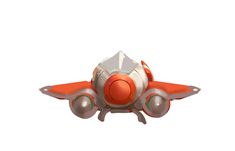 an orange and white toy airplane on a white background