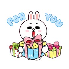 a cartoon bunny holding a gift box with the words for you