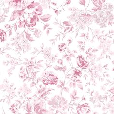 a pink flowered wallpaper with lots of flowers on the top and bottom half