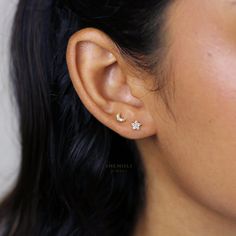 Dainty earrings. A perfect gift for birthday, anniversary, bridesmaids, graduation, friendship, sisters. ♡ Sold as a pair ♡ Star and moon measure 5mm ♡ Available in thick 14k gold plated or rhodium plated over solid 925 sterling silver. ■ Gift box ■ To reduce unnecessary packing and save trees, each order comes with one gift box only. If you wish to box each jewelry separately, be sure to request in the note to us. 5 Pointed Star, Save Trees, Celestial Earrings, Star And Moon, Mini Studs, Moon And Star, Star Studs, Gift For Birthday, Dainty Earrings