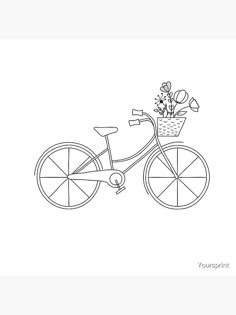 a drawing of a bicycle with flowers in the basket