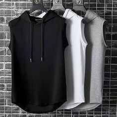 Season:Summer; Sleeve Length:Sleeveless; Gender:Men's; Style:Basic,Designer,Fashion; Tops Type:Sleeveless Shirt,Vest Top,Undershirt,Tank Top; Occasion:Vacation,Street,Going out,Casual Daily; Pattern:Plain; Neckline:Hooded; Listing Date:01/08/2024; Bust:; Length: Mens Vest Tops, Holiday Finds, Fitness Tank Top, Hip Hop Sweatshirts, Fitness Shirt, Hoodie Vest, Hooded Vest, Sleeveless Hoodie, Sleeveless Tee