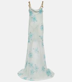 Bedruckte Robe Aus Seidenchiffon in Weiss - Dries Van Noten | Mytheresa Floral Gown, Chiffon Gown, Dries Van Noten, Silk Chiffon, Bridal Looks, Dress Blue, Chiffon Dress, Beautiful Outfits, Dress To Impress