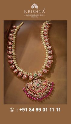 https://in.pinterest.com/krishnajewellersjubileehills/ Whatsapp Video Call, Pretty Gold Necklaces, Mango Haram, Ruby Necklace Designs, Antique Necklace Gold, Haram Designs, Indian Bridal Jewelry, Delicate Gold Jewelry