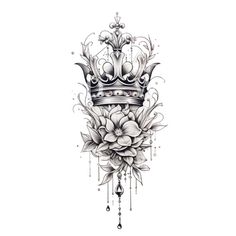 a drawing of a crown with flowers on it