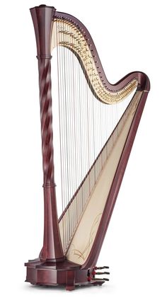 a large wooden harp with strings attached to it's sides, on a white background