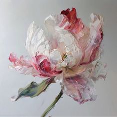 a painting of a pink and white flower