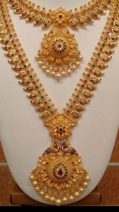 Haaram Designs, Necklace Set Indian Bridal Jewelry, Pretty Gold Necklaces, Long Haram, Gold Bridal Necklace, Gold Jewellry