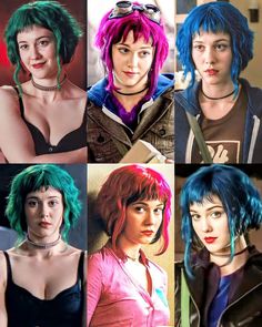 many different pictures of women with colorful hair