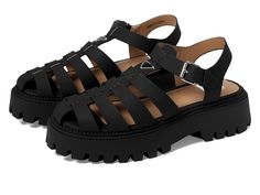 DV Dolce Vita Loera - Women's Sandals : Black : Step into style with the DV Dolce Vita Loera sandals, featuring a classic fisherman silhouette that exudes casual sophistication. These sandals boast an adjustable buckle closure for a personalized fit and a closed-toe design for added comfort and protection. The chunky outsole provides stability and support, making them ideal for all-day wear. Complete with a trendy platform heel, the Loera sandals effortlessly combine fashion and function. Polyur Casual Ankle Strap Sandals With Lug Sole, Modern Open Toe Sandals With Lug Sole, Black Non-slip Eva Sandals, Black Leather Lace-up Sandals With Leather Sole, Fisherman Silhouette, Black Lace-up Sandals With Leather Sole, Dolce Vita Heeled Sandals, Birkenstock Styles, Slipper Sandals