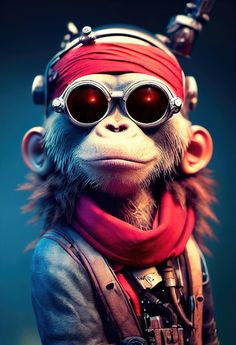 a monkey wearing sunglasses and a bandana