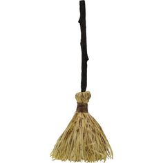 a broom hanging from a rope on a white background