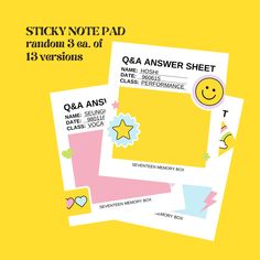 sticky notepad random 3 / 4 of 13 versions by q & a answer sheet