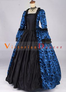 Renaissance Blue Gothic Fantasy Brocade Dress Steampunk Ball Gown Theatre Costume     Condition: Brand New   Color: Wine Red / Blue /Green / Purple   Material: Brocade And Satins   Silhouette: Ball Gown   Sleeve Length: Long Sleeve   Dresses Length:Floor-Length   Neckline: Square Collar   Decoration: Ruffles   Style: Vintage   Includes: Dress + Neck Brand     Whether you amp;#39;re looking for a Revolutionary,Regency,Early Victorian,Pioneer Women,Old West,Civil War Era,Polonaise Sets,Bustle Eras Blue Victorian Dress With Historical Design, Elegant Fitted Blue Medieval Dress, Elegant Blue Medieval Dress, Fitted Gothic Medieval Dress In Blue, Fitted Blue Gothic Medieval Dress, Blue Fitted Gothic Medieval Dress, Gothic Victorian Fitted Floor-length Dress, Gothic Victorian Floor-length Fitted Dress, Fitted Blue Victorian Vintage Dress