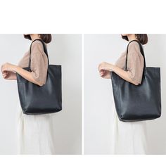 Women's Vertical Black Leather Tote Bag for Work | Baginning Black Shoulder Bag For Spring, Black Shoulder Bag For Spring Daily Use, Black Shoulder Bag For Daily Use In Spring, Trendy Black Bag For Spring, Trendy Black Bags For Summer, Trendy Black Bag For Summer, Trendy Black Spring Bag, Trendy Black Summer Bag, Black Rectangular Bag For Spring