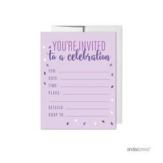 a purple birthday party card with the words you're invited to a celebration on it