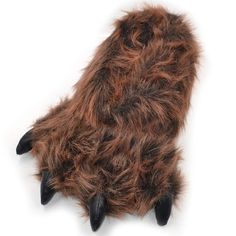 a furry animal paw with black claws on it's back legs and long horns