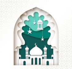 an illustration of a mosque in paper cut style