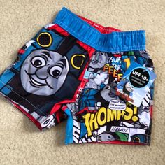 Brand New With Tags! Size 12m. Adorable And Lined! Upf 50+ Ultraviolet Protection. Thomas The Train, Boys Swimwear, Thomas And Friends, Kids Swimming, The Train, Swim Trunks, Upf 50, Ultra Violet