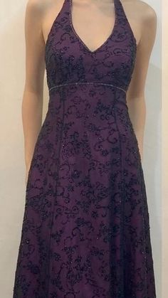 purple halter neck 90s prom dress 2000s Prom Dress, Dresses 90s, 90s Prom, Halter Prom Dresses, Dream Prom