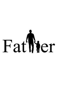 a man holding the hand of a small child while standing next to it that says, father