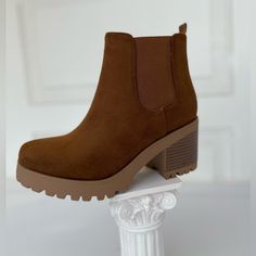 Ankle Boots Chestnut Chelsea Boots Faux Suede Jarver Trendy Brown Martin Boots With Block Heel, Trendy Brown Suede Martin Boots, Trendy Brown Heeled Boots With Round Toe, Casual Brown Heeled Boots With Round Toe, Casual Brown High Ankle Heeled Boots, Casual Brown Ankle Heeled Boots, Trendy Brown Boots With Block Heel, Casual Brown Heeled Boots With Reinforced Heel, Trendy Brown Chelsea Boots With Reinforced Heel