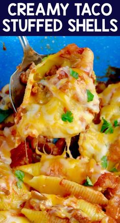 this creamy taco stuffed shells is loaded with meat and cheese