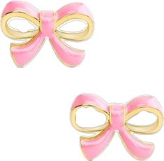 Cute Pink Earrings With Pink Bow, Pink Bow Earrings In Cute Style, Cute Pink Bow Earrings As Gift, Cute Pink Bow Earrings For Gift, Cute Earrings With Pink Bow For Gift, Cute Pink Bow Jewelry, Cute Pink Jewelry With Bow, Cute Gold Bow Earrings, Cute Pink Gold Jewelry For Party